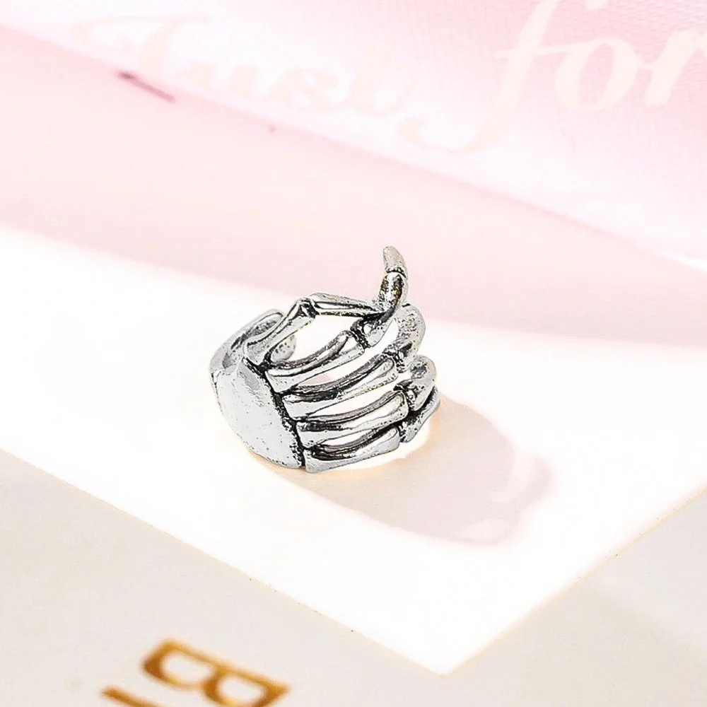 Set of 2 Silver Skeleton Hand Ear Cuff Earrings